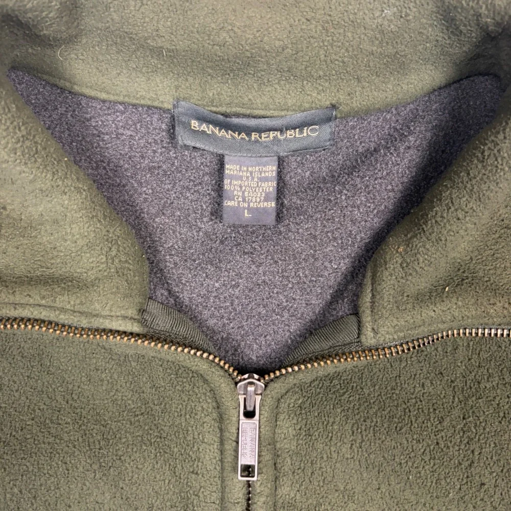 Banana Republic Mens Fleece Jacket Large Olive Green Full Zip Mock Neck Outdoor
